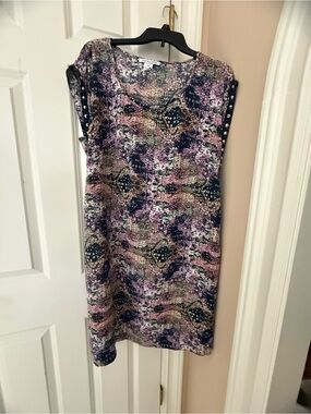 Moda Purple Multi Print Sleeveless Shift Dress with Studded Sides